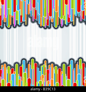 Vector illustration of a colorful columns background with funky retro bars and shaded offset paths Central copy space Stock Photo