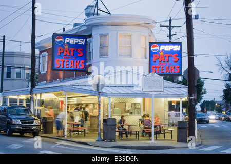 Pat's Steaks is famous for its cheeseteak subs, South Philadelphia, Pennsylvania, USA. Stock Photo