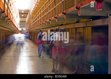 Alcatraz cell block with ghostly looking people Stock Photo