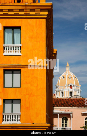 Dome of Cartagena Cathedral with ochre building in the foreground Photograph taken from the fortifying wall Stock Photo