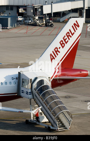 Air Berlin 737-700 commercial passenger aircraft, Dusseldorf, North Rhine-Westphalia, Germany. Stock Photo