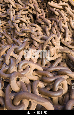 A pile of nautical chain on the dockside in Aberdeen Harbour, Aberdeenshire, Scotland Stock Photo