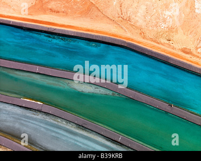 Aerial detail of tailing ponds for mineral waste in rural Utah United States Stock Photo