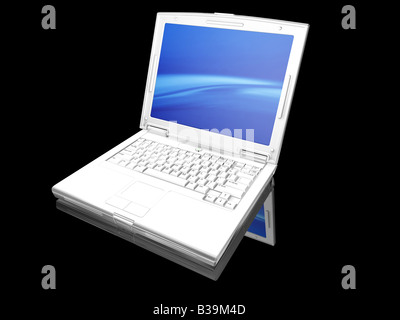3D render of a white laptop on a black background Stock Photo