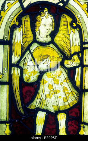 Angel Musician Stained Glass, St. Mary`s Church, Shipton Under Wychwood ...