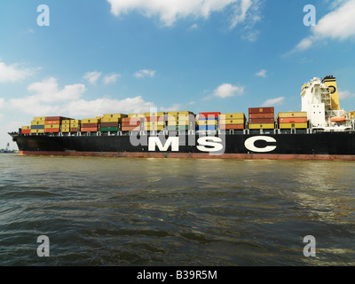 USA,Louisiana,New Orleans,container ship on the Mississippi River Stock Photo