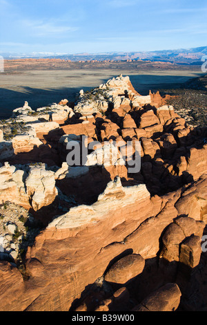 Aerial landscape of canyon in Arches National Park Utah United States Stock Photo