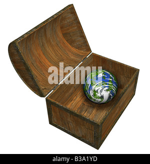 3D render of the Earth in a treasure chest Stock Photo