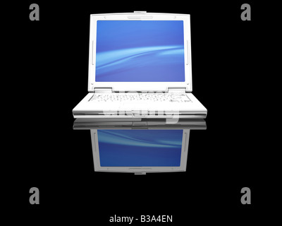 3D render of a white laptop on a black background Stock Photo
