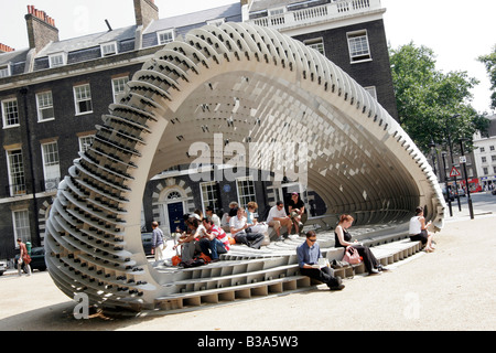 Temporary pavilion designed by Architecture students placed in Bedford Square in Central London Stock Photo