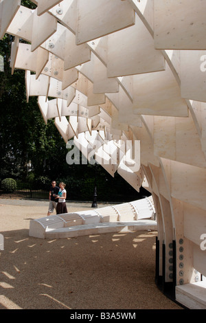 Temporary pavilion designed by Architecture students placed in Bedford Square in Central London Stock Photo
