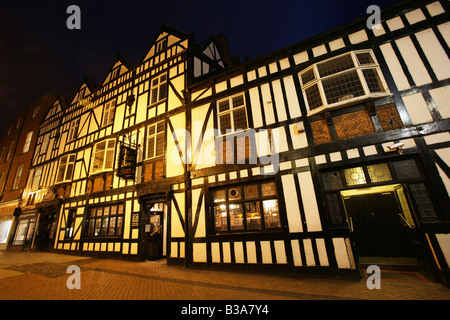 City of Derby, England. Evening view the Old Bell Hotel at Derby’s Sadler Gate. Stock Photo