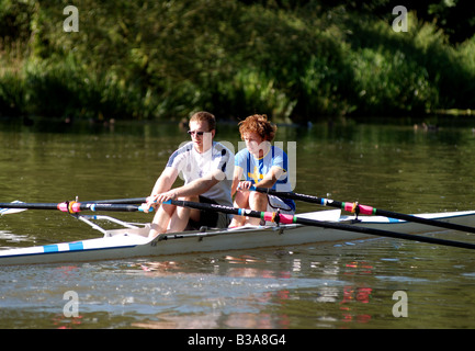 Men rowing on River Avon, Warwick, Warwickshire, England, UK Stock Photo