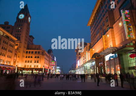 China, Beijing, Dongcheng District, Neon lights on Wangfujing Dajie - Beijing's Premier Shopping Street Stock Photo