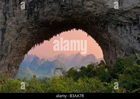 Karst Mountain Landscape, view from Moon Hill, Yangshuo, Guilin, Guangxi Province, China Stock Photo