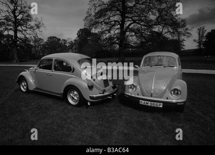 Volkswagen Beetle. Left 1973 GT, right 1975 1300. Stock Photo