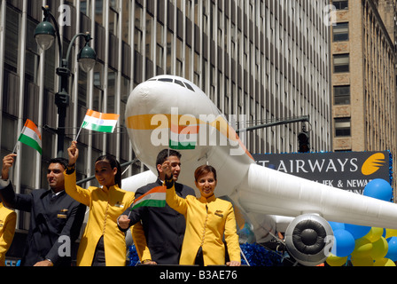 Employees of Jet Airways on their float in the Indian Independence Day Parade on Madison Ave in New York Stock Photo