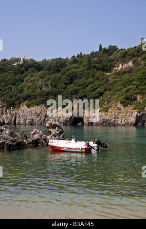 AYIOS SPYRIDHON PICTURESQUE BAY AT PALEOKASTRITSA ON THE GREEK IONIAN ISLAND OF CORFU. Stock Photo