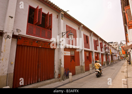 MACAU CHINA Red lacquer facades on Rua da Felicidade, the former red light district Stock Photo