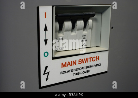 An electrical trip switch in the on position Stock Photo