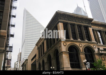 Chicago Architecture / Old vs New (Older building is the Chicago Cultural Center formerly the Public Library) Stock Photo