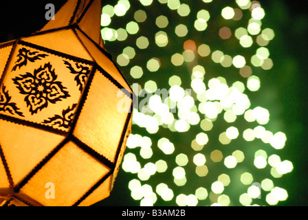 Loy Krathong Full moon festival Thailand Bangkok Asia Lanterns and fireworks. Celebration. Stock Photo