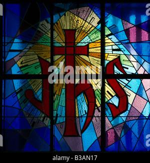 Dubai UAE St Mary’s Church Stained Glass Window Jesus Christ Symbol Stock Photo