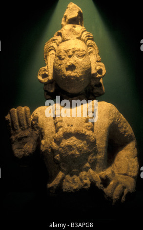 Sculpture of the Maya maize god, Museo de Arqueologia, town of Copan Ruinas, Honduras, Central America Stock Photo