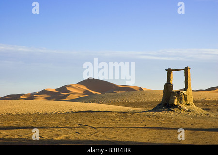 Well of water in the dry desert of Sahara Erg Chebbi Morocco Stock Photo