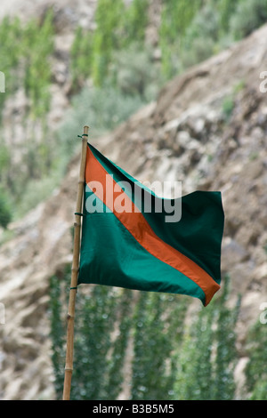 Aga Khan Flag near Karimabad Pakistan Stock Photo