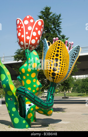 Shangri-la tulips sculpture by Japanese artist Yayoi Kusama in the french town of Lille, France. Stock Photo