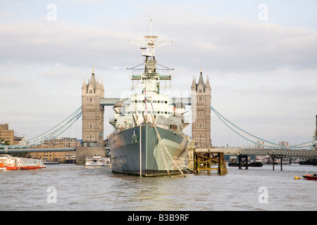 HMS Belfast and Tower Bridge London UK Stock Photo