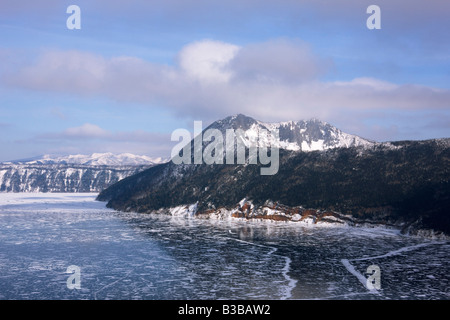 Frozen Lake Mashu in Winter, Akan National Park, Hokkaido, Japan Stock Photo