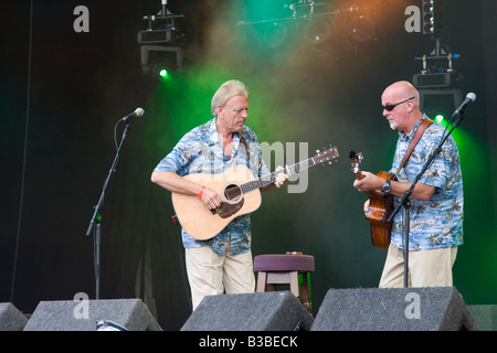 Dave Pegg and PJ Wright on stage at Fairport s Cropredy Convention music festival 2008 near Banbury England UK Stock Photo