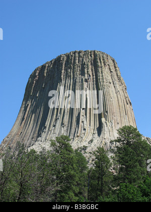 Devil's Tower in Eastern Wyoming was America's first National Monument proclaimed in 1906 by President Theodore Roosevelt. Stock Photo
