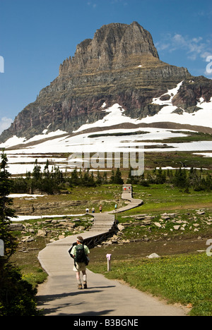 Hikers on the Hidden Lake Trail in Glacier National Park Stock Photo