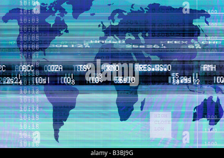 Stock Market Data Financial Board Prices World Map Stock Photo