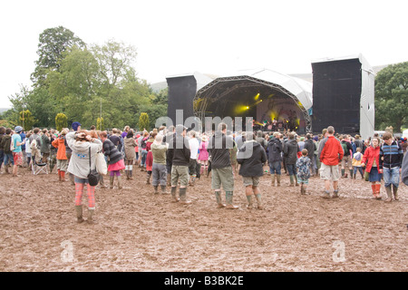 Crowds at the mainstage arena of the Greenman festival 2008 Glanusk Park Brecon Beacons Wales U K Stock Photo