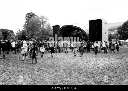 Crowds at the mainstage arena of the Greenman festival 2008 Glanusk Park Brecon Beacons Wales U K Stock Photo