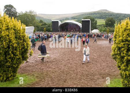 Crowds at the mainstage arena of the Greenman festival 2008 Glanusk Park Brecon Beacons Wales U K Stock Photo