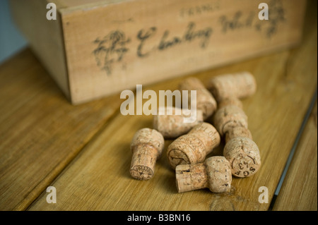 Corks and wooden box Stock Photo