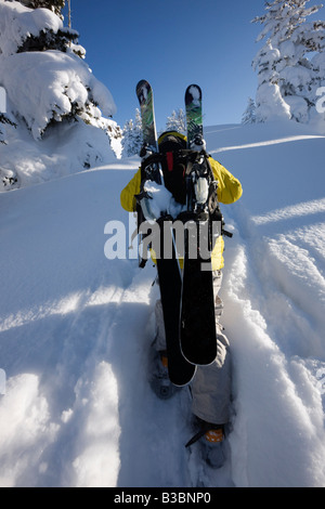 Backcountry Skier Climbing Hill, Furano, Hokkaido, Japan Stock Photo