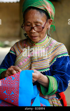 Flower Hmong tribeswoman at a village near Bac Ha, Vietnam Stock Photo ...