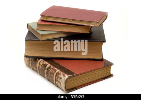 Pile of old leather books Stock Photo