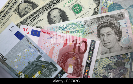 US UK and Euro notes representing world Power Stock Photo