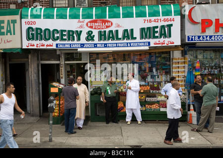 Pakistani Muslim neighborhood on Coney Island Avenue in Brooklyn NY during the yearly Pakistani Independence Day Festival Stock Photo