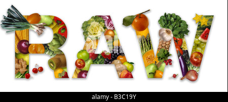 Raw word set with fruit and vegetables Stock Photo