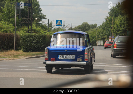 View of  Trabant car rear on the road in Krakow,  Poland - shot through car windscreen Stock Photo