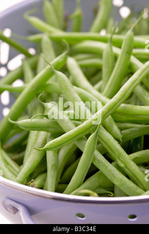 Dwarf beans in a colander Stock Photo