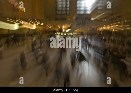 Zoomed image inside Grand Central Station during the early morning rush hour in New York City Stock Photo